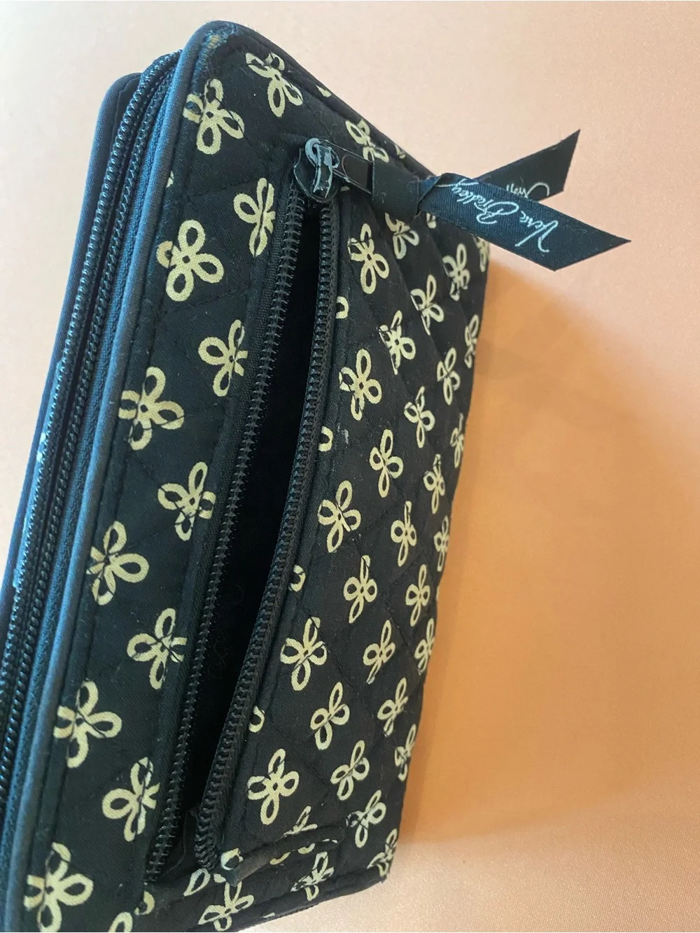 Vera Bradley Black Quilted Floral Zip Wallet Case